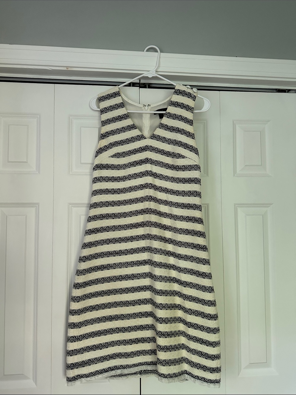 J. Crew Striped Sleeveless V-Neck A-Line Dress in Ivory and Black